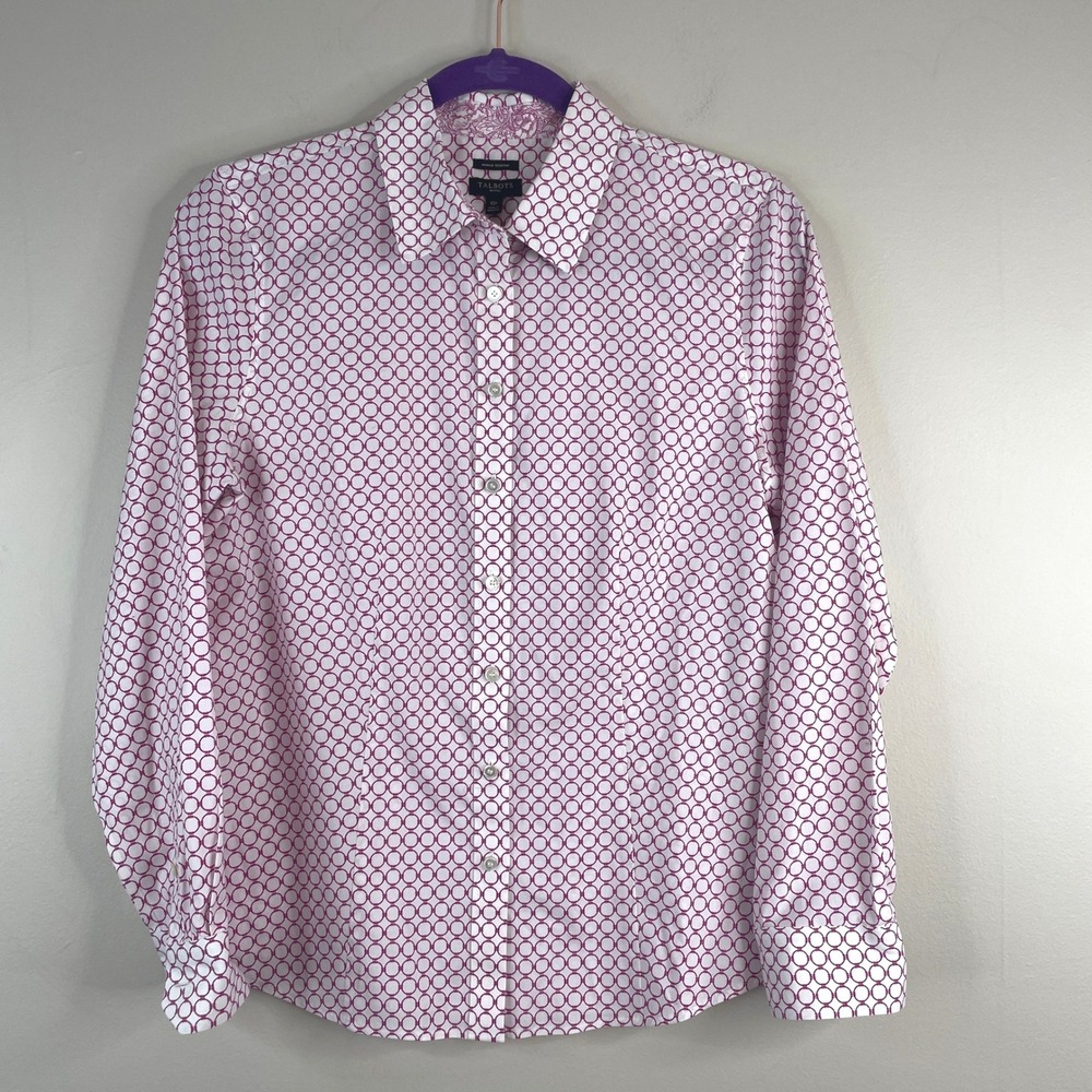 Talbots Preppy Shirt Womens 10P Wrinkle Resist Trellis Print Old Money Button Up